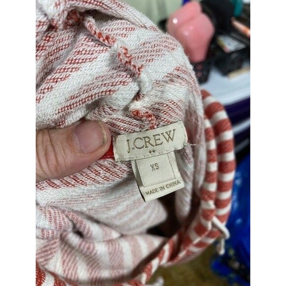J. Crew Factory Striped Hoodie XS Red & White Pockets Pullover Long Sleeves Tie - Picture 8 of 9